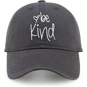 Unisex Charcoal 100% Cotton Be Kind Embroidered Adjustable Classic Baseball Cap